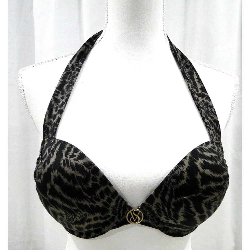 Victoria's Secret 34C Very Sexy Animal Print‎ Bikini Top Black Bronze Halter